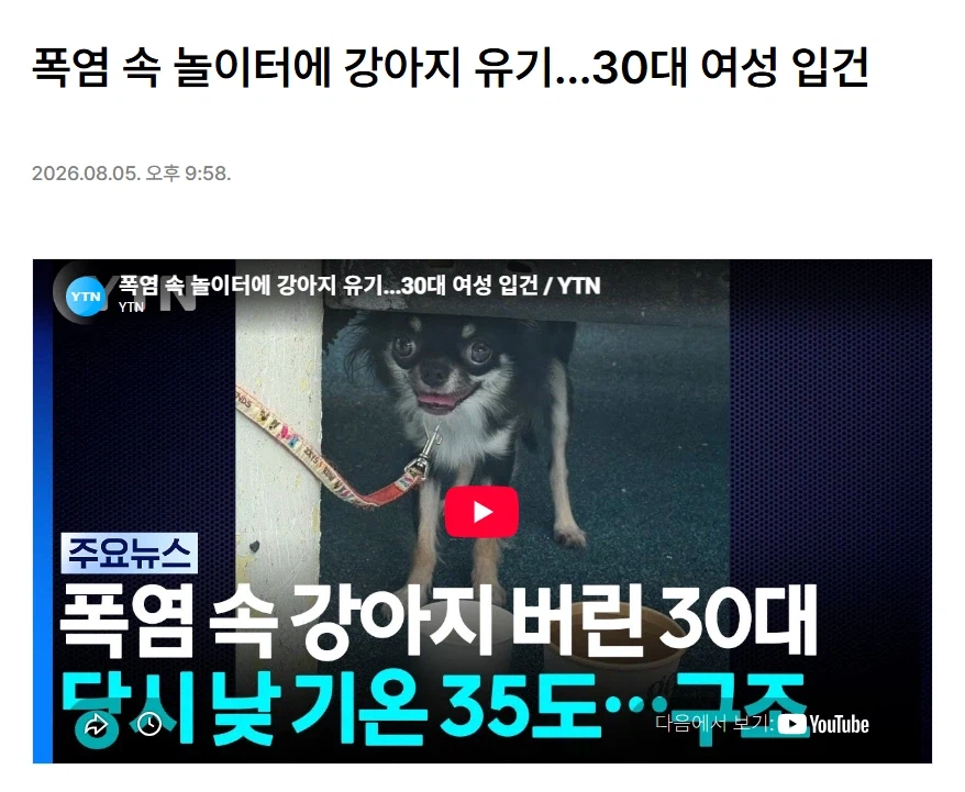 폭염 속 놀이터에 강아지 유기...30대 여성 입건
