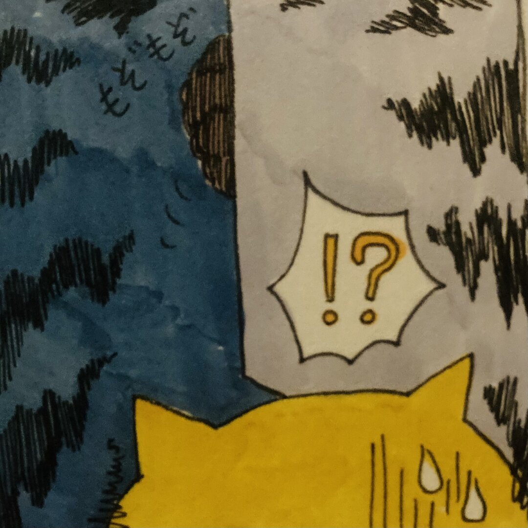 This week's 4-panel comic 😸 Metaponeko thinks he sees a giant bug. What could it actually be? Title: Big Bug [Panel 1] Metaponeko: Ate some ramen, meow. Burp... [Panel 2] Rustle rustle... !? [Panel 3] 2