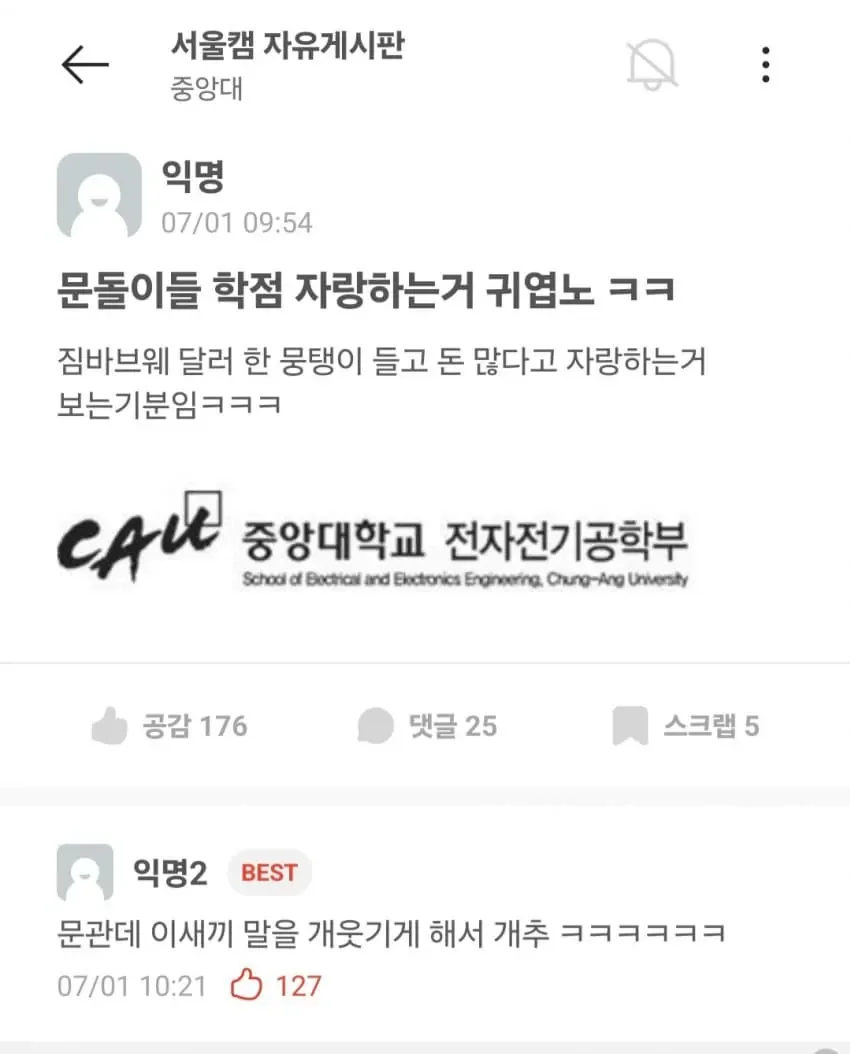 문과학생들 학점자랑 보는 느낌