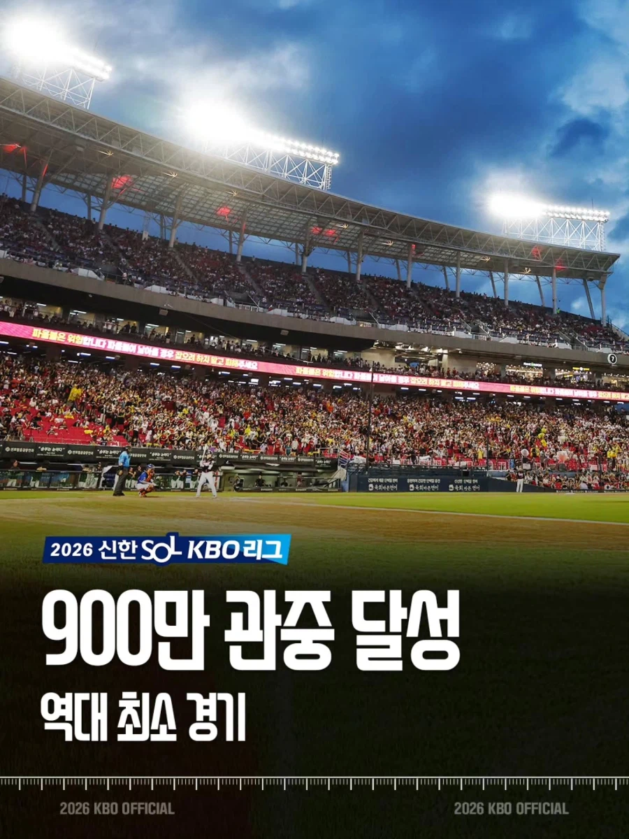 KBO) 역대 최소경기 900만 관중 달성...